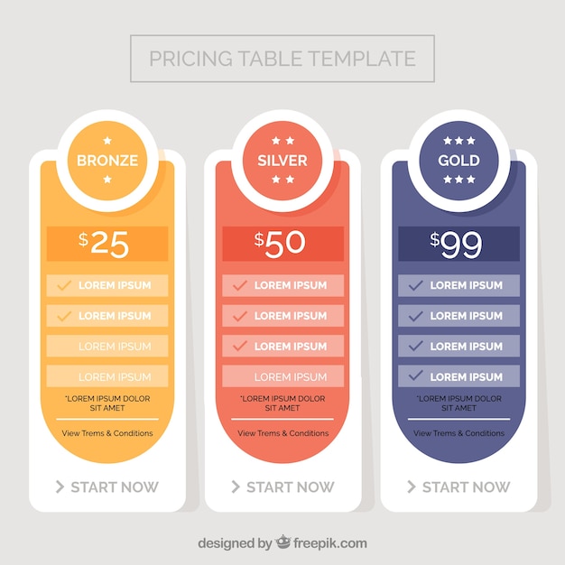 Prijs sjabloon met drie plannen