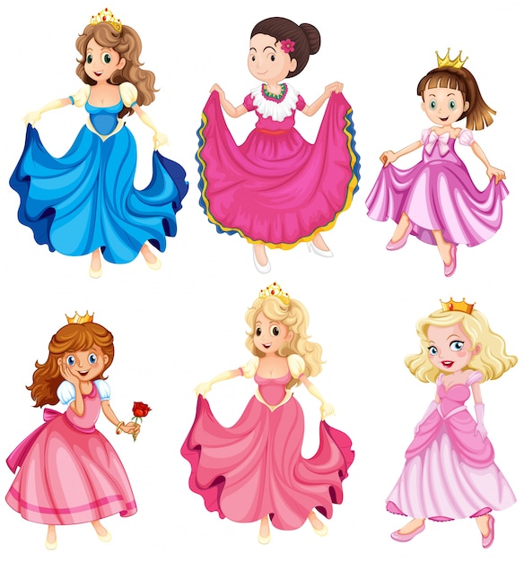 Gratis vector prinses en koninginnen in jurken