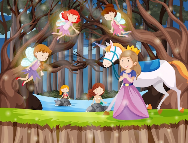 Gratis vector prinses in het fantasieland