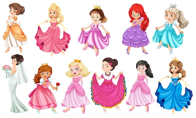 Gratis vector prinses in verschillende mooie jurken
