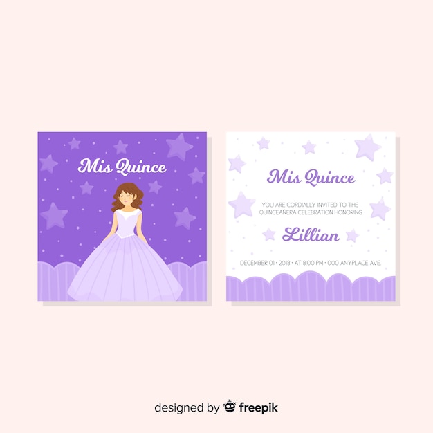 Prinses meisje quinceanera kaartsjabloon