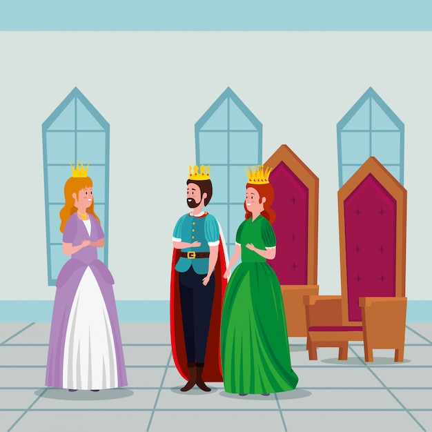 Gratis vector prinses met koning en koningin in kasteel