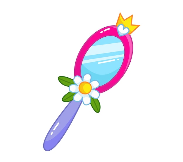 Prinses spiegel met kroon en kamille decor vector illustratie van persoonlijke hygiëne accessoires