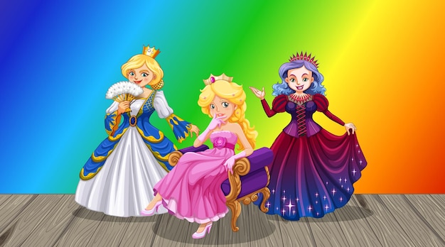 Prinses stripfiguur op regenbooggradiëntachtergrond