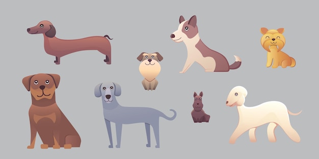 Printander type tekenfilmhonden. gelukkige hond instellen vectorillustratie.