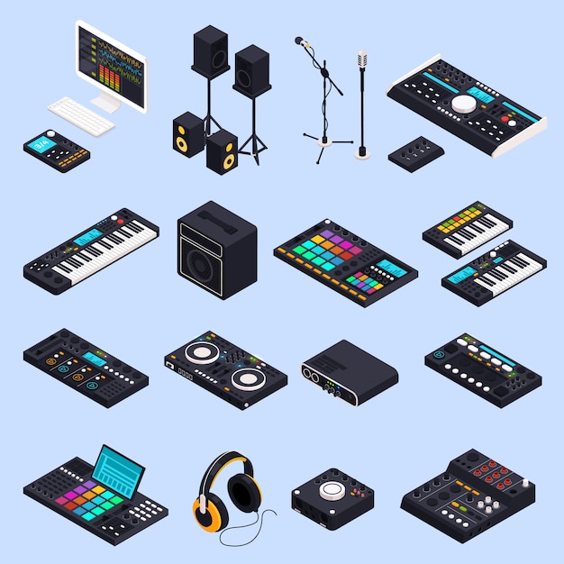 Gratis vector pro audio gear geïsoleerde set