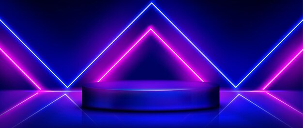Product podium met blauwe en paarse neonglans