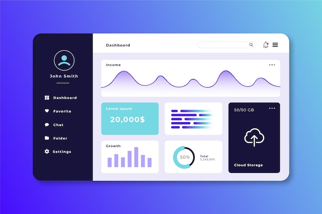 Gratis vector professioneel dashboard gebruikerspaneel