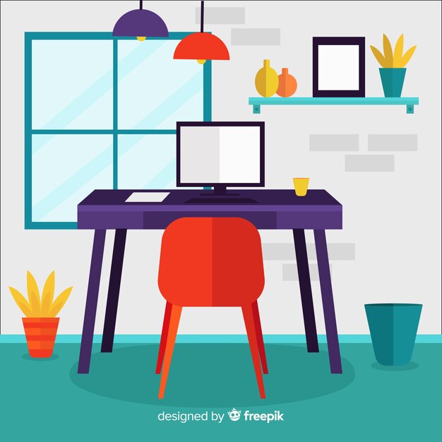 Professioneel kantoor bureau met vlak design