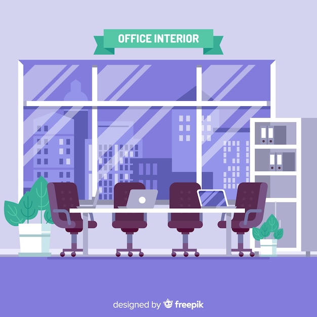 Gratis vector professioneel kantoorinterieur met plat ontwerp