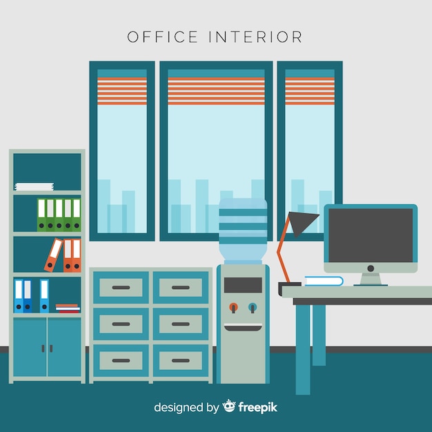 Gratis vector professioneel kantoorinterieur met plat ontwerp