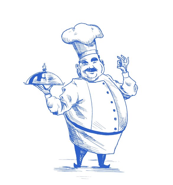 Professionele chef-koks koken Culinaire chef-koks Handgetekende schets Vectorillustratie