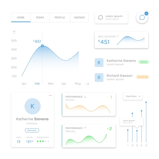 Gratis vector professionele dashboardelementenset