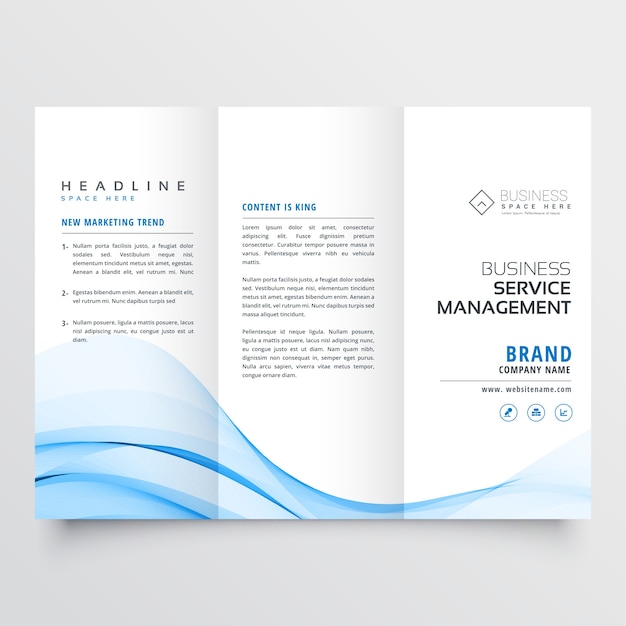 professionele driebladige brochure design met blauwe golfvorm