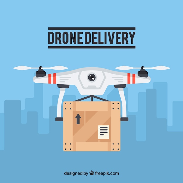 Gratis vector professionele drone leveren in de stad