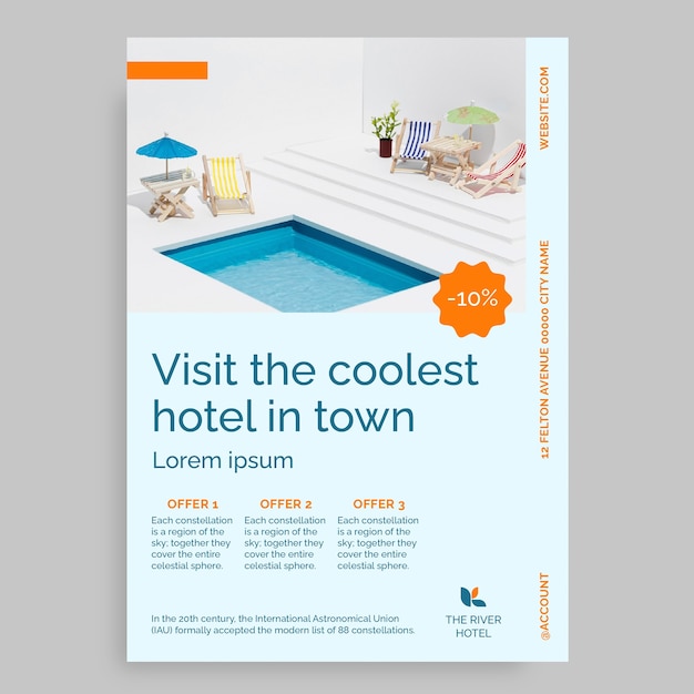 Gratis vector professionele duotone the river hotel poster