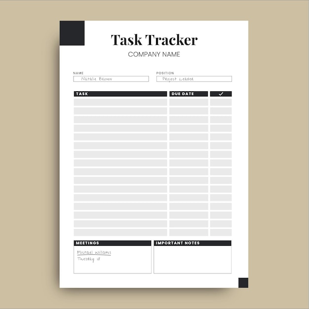 Professionele eenvoudige taak-tracker bedrijfsplanner