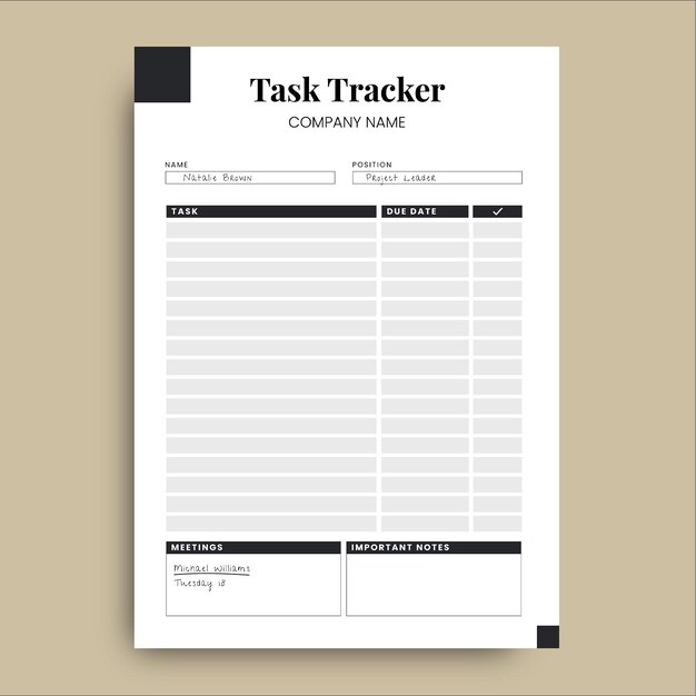 Professionele eenvoudige taak-tracker bedrijfsplanner