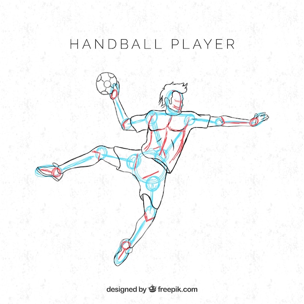 Professionele handbalspeler met hand getrokken stijl