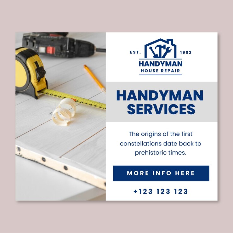 Gratis Vector professionele minimalistische handyman huis reparatie grote rechthoek banner sjabloon