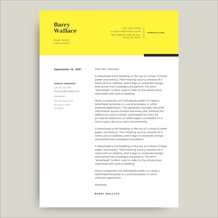 Gratis Vector professionele moderne barry gele verkoopbrief