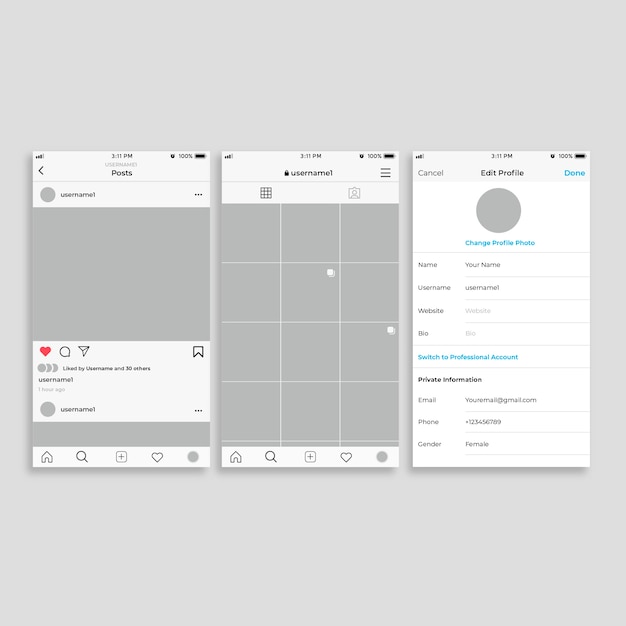 Profielinterfacesjabloon voor instagram