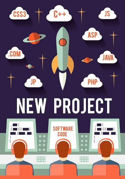 Gratis vector programmeurs lanceren een nieuw web- of app-opstartproject