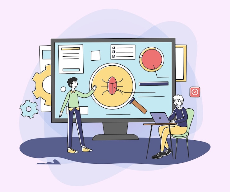 Gratis Vector programmeurs testen nieuwe applicatie