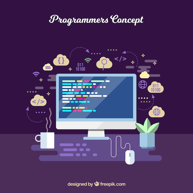 Gratis vector programmeursconcept met vlak ontwerp