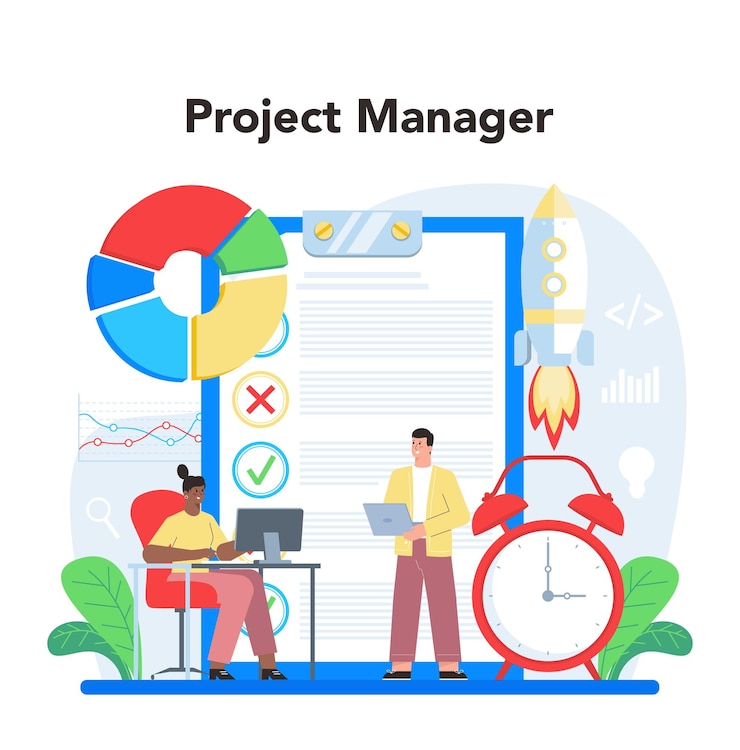 Gratis Vector projectmanagementconcept succesvolle strategieplanning, motivatie en leiderschap marketinganalyse en -ontwikkeling vectorillustratie in cartoonstijl