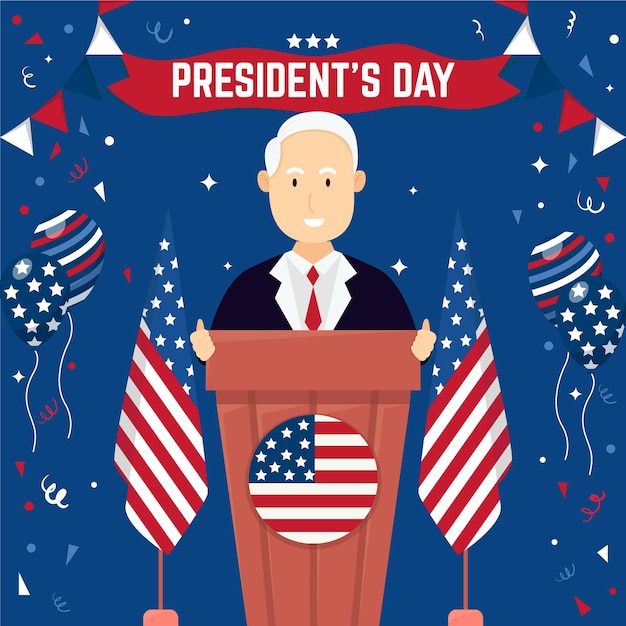 Gratis vector promo van het evenement van de president van de dag met geïllustreerde man