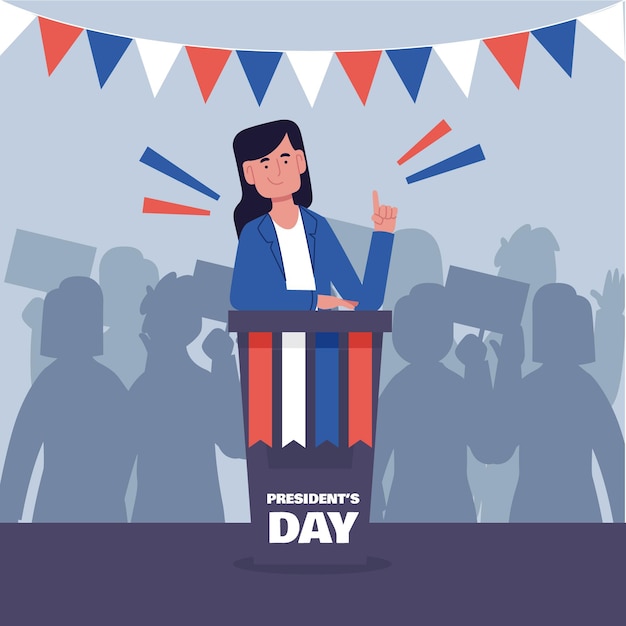 Gratis vector promo voor het evenement van de president's day met illustratie van de vrouwelijke president