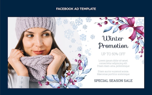 Gratis vector promosjabloon voor aquarel winter social media