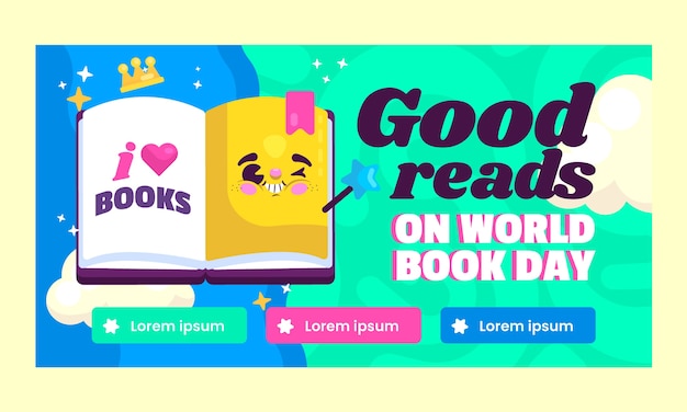 Gratis vector promosjabloon voor platte wereldboekendag voor sociale media