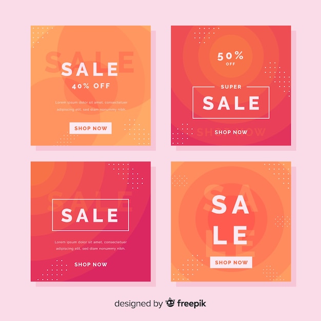 Gratis vector promotie vierkante banner set