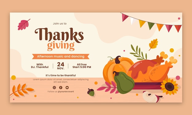 Gratis vector promotiesjabloon voor sociale media voor thanksgiving-viering