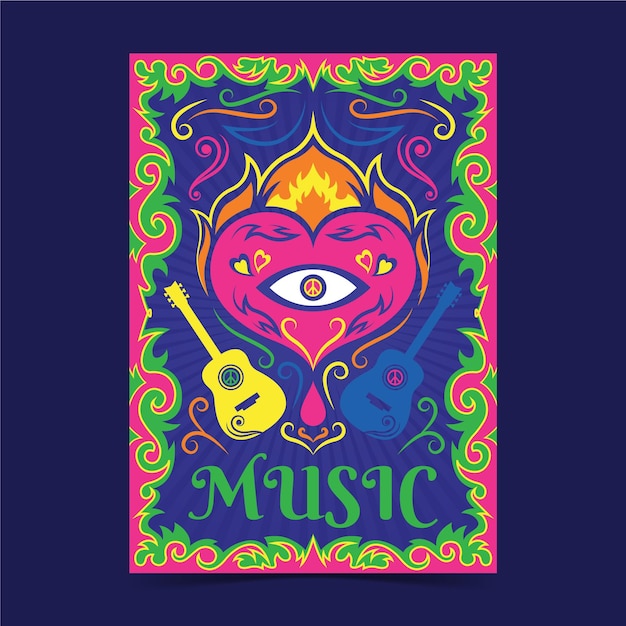 Gratis vector psychedelische muziek omvat sjabloon