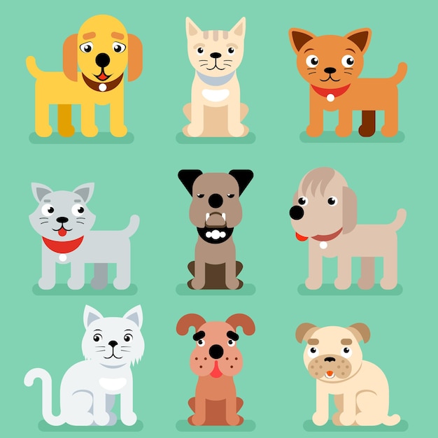 Gratis vector puppy en kitten huisdier plat pictogrammen.