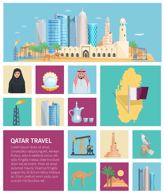 Gratis vector qatar cultuur platte pictogramserie