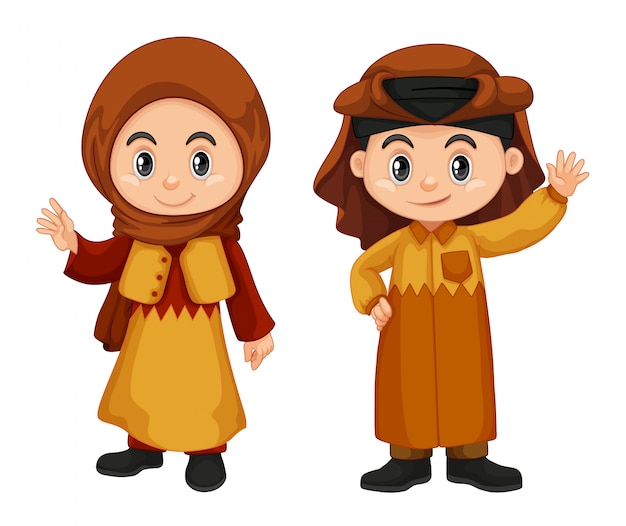 Gratis vector qatar-kinderen in klederdracht