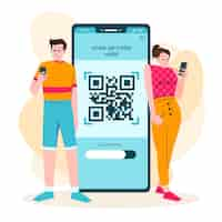 Gratis vector qr-code scannen concept met karakters