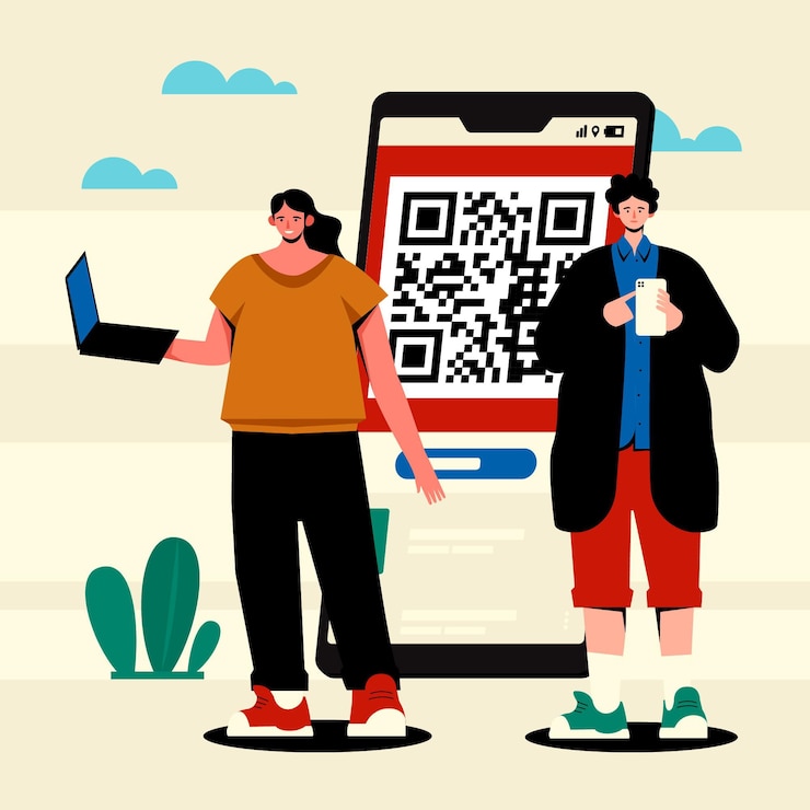 Gratis Vector qr-code scannen concept met tekens