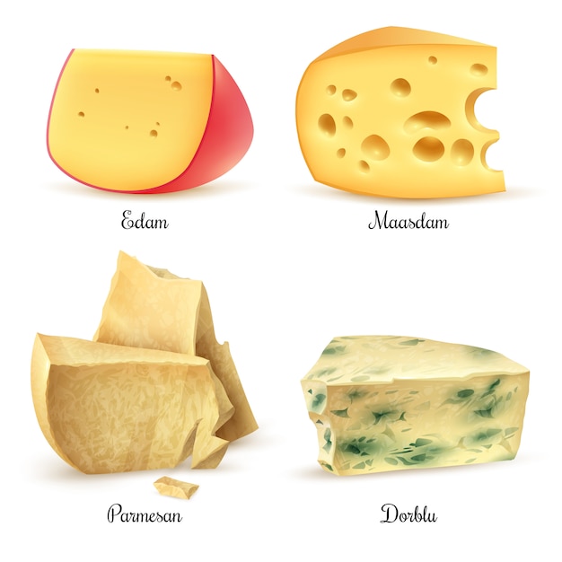 Gratis vector quality cheese 4 realistic images set