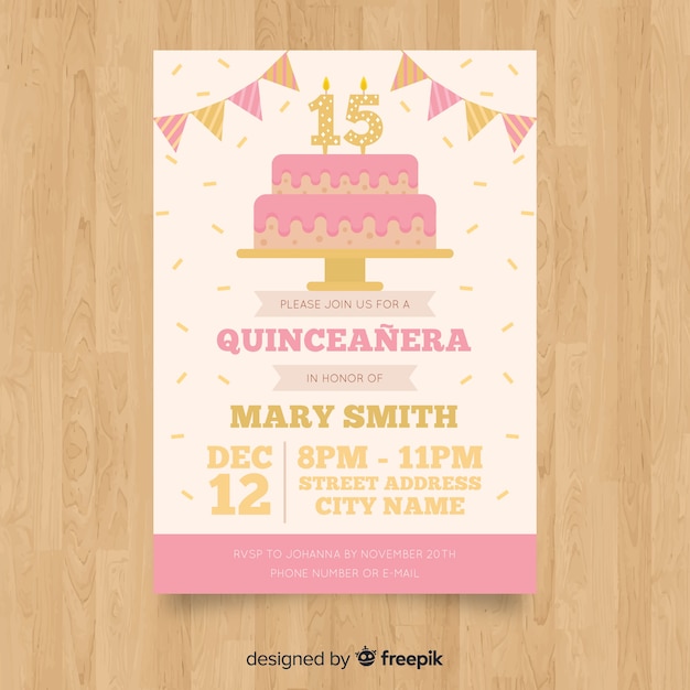 Quinceañera feestuitnodiging met cake