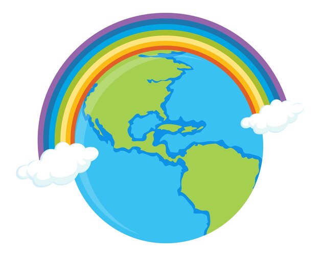 Gratis vector rainbowtopped aarde in eenvoudige cartoonstijl