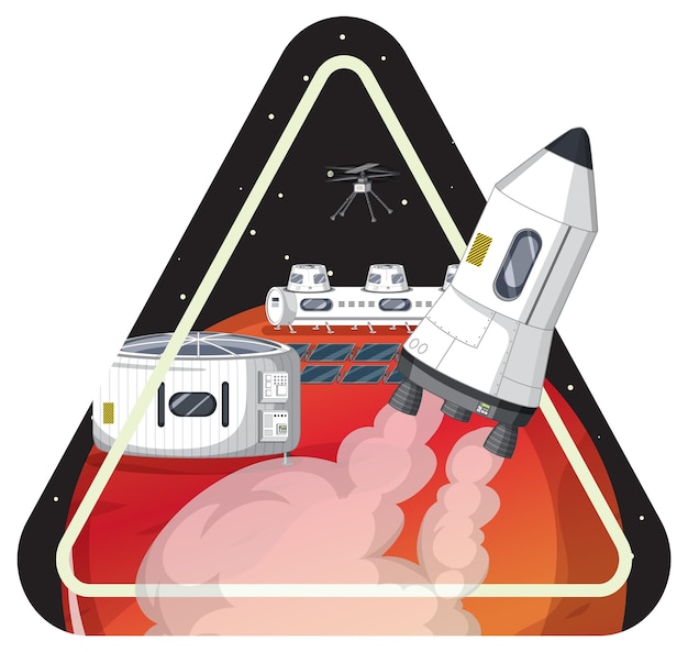 Raket in de ruimte-badge op witte achtergrond