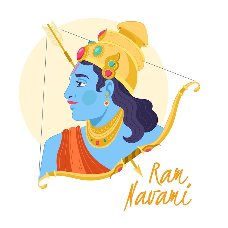 Gratis Vector ram navami met boog en hand getrokken ontwerp