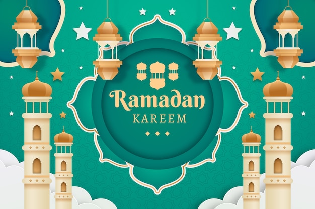 Gratis vector ramadan achtergrond in papierstijl