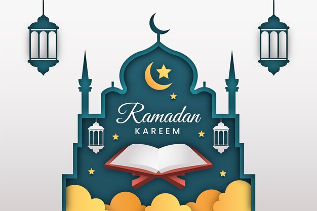 Ramadan achtergrond in papierstijl