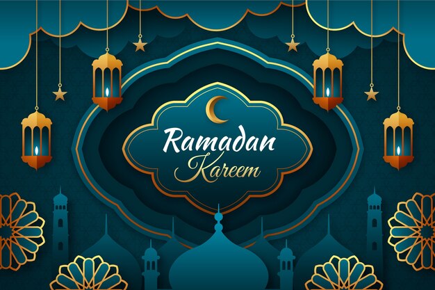 Ramadan achtergrond in papierstijl